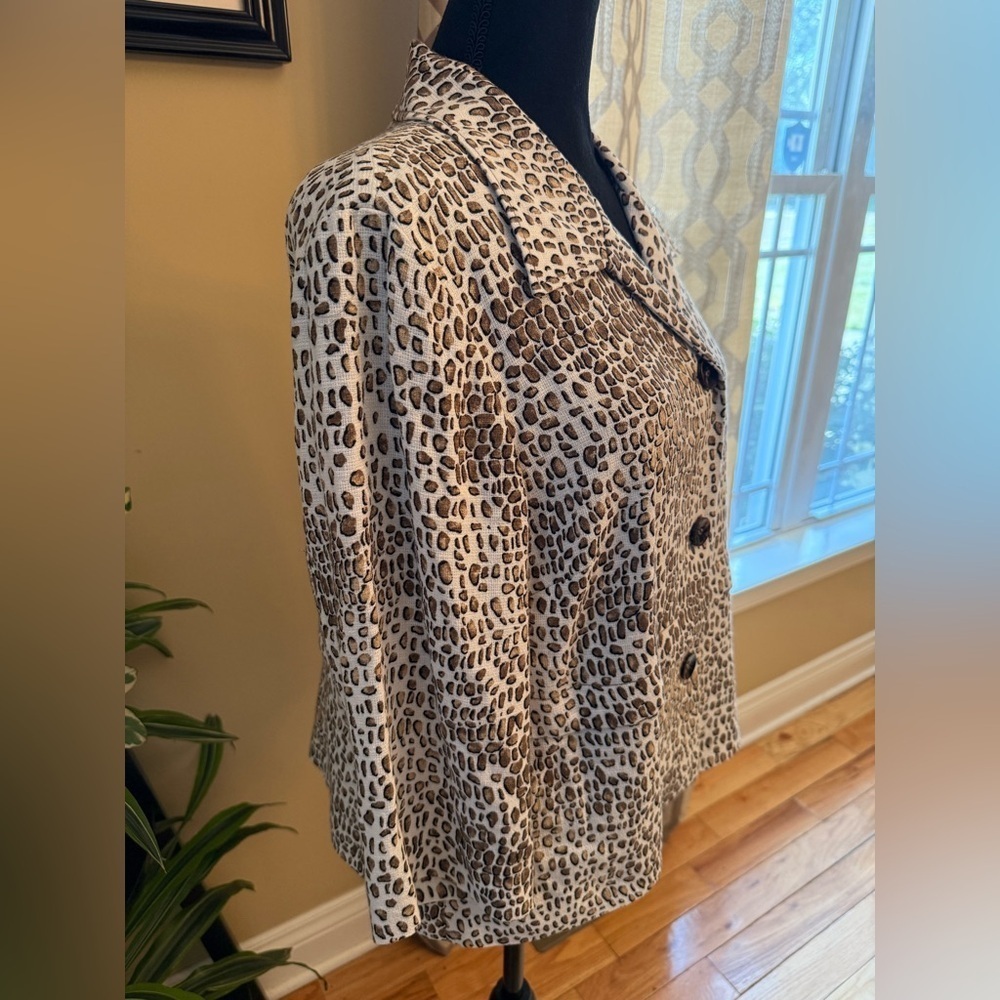 Pendleton Animal Cat Print Linen Blend Coat Blazer Jacket Brown/White Women Sz L - Picture 4 of 16